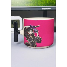 Zipzap Bayonetta Baskılı Seramik Lüks Kupa (1 Adet) T Şeklinde Özel Siyah Kulp Dalga Kulp V4T