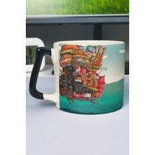 Zipzap Howl's Moving Castle Anime Baskılı Seramik Lüks Kupa (1 Adet) Özel Siyah Kulp Dalga Kulp V2D