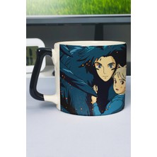 Zipzap Howl's Moving Castle Anime Baskılı Seramik Lüks Kupa (1 Adet) Özel Siyah Kulp Dalga Kulp V5D
