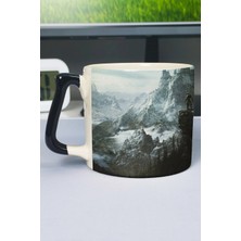 Zipzap Skyrim Baskılı Seramik Lüks Kupa (1 Adet) Özel Siyah Kulp Dalga Kulp V2D