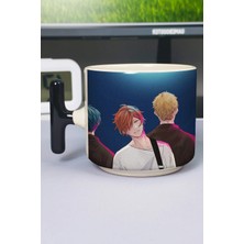 Zipzap Given Anime Baskılı Seramik Lüks Kupa (1 Adet) T Şeklinde Özel Siyah Kulp Dalga Kulp V5T
