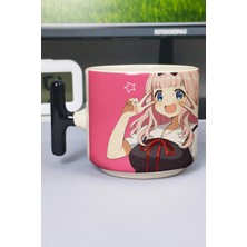 Zipzap Kaguya Sama Anime Baskılı Seramik Lüks Kupa (1 Adet) T Şeklinde Özel Siyah Kulp Dalga Kulp V5T