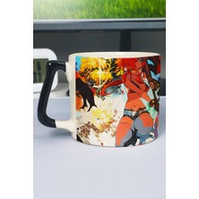 Zipzap Gurren Lagann Anime Baskılı Seramik Lüks Kupa (1 Adet) Özel Siyah Kulp Dalga Kulp V5D