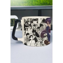 Zipzap Komi Can't Communicate Anime Baskılı Seramik Lüks Kupa (1 Adet) Özel Siyah Kulp Dalga Kulp V2D