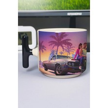 Zipzap Gta 6 Baskılı Seramik Lüks Kupa (1 Adet) T Şeklinde Özel Siyah Kulp Dalga Kulp V1T