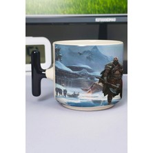 Zipzap God Of War Baskılı Seramik Lüks Kupa (1 Adet) T Şeklinde Özel Siyah Kulp Dalga Kulp V1T
