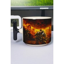 Zipzap Gears Of War Baskılı Seramik Lüks Kupa (1 Adet) T Şeklinde Özel Siyah Kulp Dalga Kulp V3T