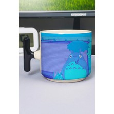 Zipzap Totoro Anime Baskılı Seramik Lüks Kupa (1 Adet) T Şeklinde Özel Siyah Kulp Dalga Kulp V3T