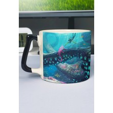 Zipzap Subnautica Baskılı Seramik Lüks Kupa (1 Adet) Özel Siyah Kulp Dalga Kulp V2D