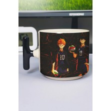 Zipzap Haikyuu Anime Baskılı Seramik Lüks Kupa (1 Adet) T Şeklinde Özel Siyah Kulp Dalga Kulp V4T