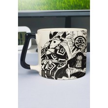 Zipzap One Piece Anime Baskılı Seramik Lüks Kupa (1 Adet) Özel Siyah Kulp Dalga Kulp V4D