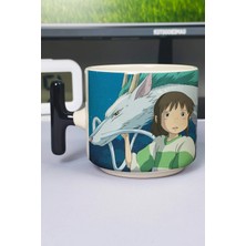 Zipzap Spirited Away Anime Baskılı Seramik Lüks Kupa (1 Adet) T Şeklinde Özel Siyah Kulp Dalga Kulp V3T