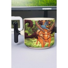 Zipzap Mononoke Hime Anime Baskılı Seramik Lüks Kupa (1 Adet) T Şeklinde Özel Siyah Kulp Dalga Kulp V4T