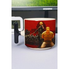 Zipzap Wolfenstein Baskılı Seramik Lüks Kupa (1 Adet) T Şeklinde Özel Siyah Kulp Dalga Kulp V4T
