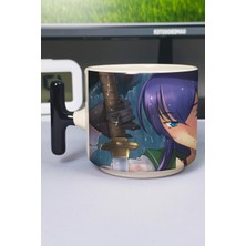 Zipzap Highschool Of The Dead Anime Baskılı Seramik Lüks Kupa (1 Adet) T Şeklinde Özel Siyah Kulp Dalga Kulp V2T