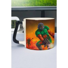 Zipzap Doom Baskılı Seramik Lüks Kupa (1 Adet) Özel Siyah Kulp Dalga Kulp V5D