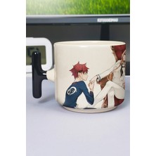 Zipzap Food Wars Anime Baskılı Seramik Lüks Kupa (1 Adet) T Şeklinde Özel Siyah Kulp Dalga Kulp V4T