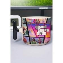 Zipzap Gta 6 Baskılı Seramik Lüks Kupa (1 Adet) T Şeklinde Özel Siyah Kulp Dalga Kulp V4T