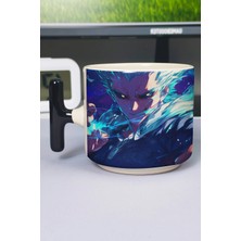 Zipzap One Punch Man Anime Baskılı Seramik Lüks Kupa (1 Adet) T Şeklinde Özel Siyah Kulp Dalga Kulp V5T