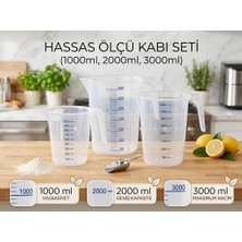 Abnturk Çok Amaçlı 3lü  Dereceli Ölçü Kabı Seti 1000ML- 2000ML - 3000ML Un, Şeker  Sıvı ve Katı Ölçekli Hazne Ergonomik Maşrapa