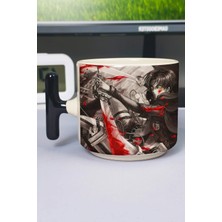 Zipzap Levi Ackerman Anime Baskılı Seramik Lüks Kupa (1 Adet) T Şeklinde Özel Siyah Kulp Dalga Kulp V3T