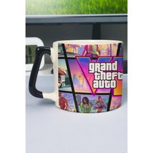 Zipzap Gta 6 Baskılı Seramik Lüks Kupa (1 Adet) Özel Siyah Kulp Dalga Kulp V4D