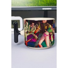 Zipzap Hotline Miami Baskılı Seramik Lüks Kupa (1 Adet) T Şeklinde Özel Siyah Kulp Dalga Kulp V5T