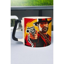 Zipzap Red Dead Redemption 2 Baskılı Seramik Lüks Kupa (1 Adet) Özel Siyah Kulp Dalga Kulp V2D