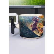 Zipzap Witcher 3 Baskılı Seramik Lüks Kupa (1 Adet) T Şeklinde Özel Siyah Kulp Dalga Kulp V2T