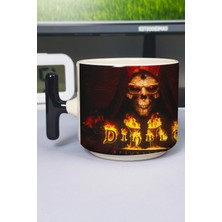 Zipzap Diablo Baskılı Seramik Lüks Kupa (1 Adet) T Şeklinde Özel Siyah Kulp Dalga Kulp V5T