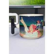 Zipzap Ponyo Anime Baskılı Seramik Lüks Kupa (1 Adet) T Şeklinde Özel Siyah Kulp Dalga Kulp V4T