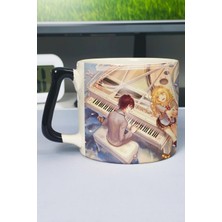 Zipzap Your Lie In April Anime Baskılı Seramik Lüks Kupa (1 Adet) Özel Siyah Kulp Dalga Kulp V2D