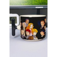 Zipzap Ginga Eiyuu Densetsu Anime Baskılı Seramik Lüks Kupa (1 Adet) T Şeklinde Özel Siyah Kulp Dalga Kulp V4T
