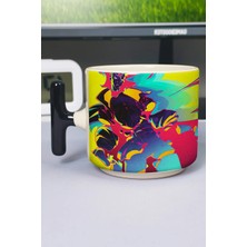 Zipzap Cyberpunk Edgerunners Anime Baskılı Seramik Lüks Kupa (1 Adet) T Şeklinde Özel Siyah Kulp Dalga Kulp V3T
