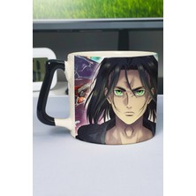 Zipzap Attack On Titan Anime Baskılı Seramik Lüks Kupa (1 Adet) Özel Siyah Kulp Dalga Kulp V1D