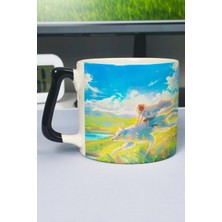 Zipzap Mononoke Hime Anime Baskılı Seramik Lüks Kupa (1 Adet) Özel Siyah Kulp Dalga Kulp V3D
