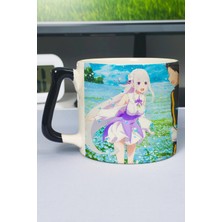 Zipzap Re Zero Anime Baskılı Seramik Lüks Kupa (1 Adet) Özel Siyah Kulp Dalga Kulp V3D