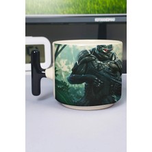 Zipzap Crysis Baskılı Seramik Lüks Kupa (1 Adet) T Şeklinde Özel Siyah Kulp Dalga Kulp V2T