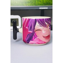 Zipzap Oshi No Ko Anime Baskılı Seramik Lüks Kupa (1 Adet) T Şeklinde Özel Siyah Kulp Dalga Kulp V3T