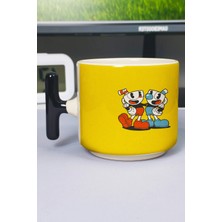 Zipzap Cuphead Baskılı Seramik Lüks Kupa (1 Adet) T Şeklinde Özel Siyah Kulp Dalga Kulp V2T