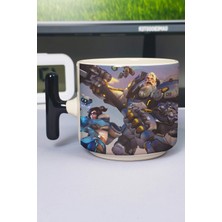 Zipzap Overwatch Baskılı Seramik Lüks Kupa (1 Adet) T Şeklinde Özel Siyah Kulp Dalga Kulp V2T