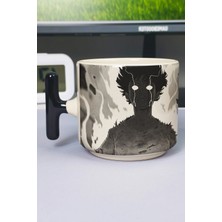 Zipzap Mob Psycho 100 Anime Baskılı Seramik Lüks Kupa (1 Adet) T Şeklinde Özel Siyah Kulp Dalga Kulp V1T
