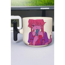 Zipzap Mirai Nikki Anime Baskılı Seramik Lüks Kupa (1 Adet) T Şeklinde Özel Siyah Kulp Dalga Kulp V5T