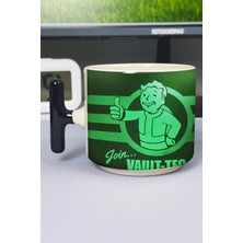 Zipzap Fallout Baskılı Seramik Lüks Kupa (1 Adet) T Şeklinde Özel Siyah Kulp Dalga Kulp V5T