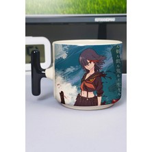 Zipzap Kill La Kill Anime Baskılı Seramik Lüks Kupa (1 Adet) T Şeklinde Özel Siyah Kulp Dalga Kulp V3T