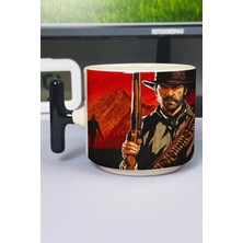 Zipzap Red Dead Redemption 2 Baskılı Seramik Lüks Kupa (1 Adet) T Şeklinde Özel Siyah Kulp Dalga Kulp V3T
