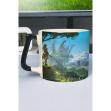 Zipzap Horizon Zero Baskılı Seramik Lüks Kupa (1 Adet) Özel Siyah Kulp Dalga Kulp V5D