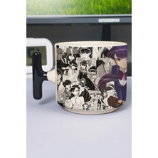 Zipzap Komi Can't Communicate Anime Baskılı Seramik Lüks Kupa (1 Adet) T Şeklinde Özel Siyah Kulp Dalga Kulp V2T