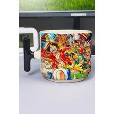 Zipzap One Piece Anime Baskılı Seramik Lüks Kupa (1 Adet) T Şeklinde Özel Siyah Kulp Dalga Kulp V2T