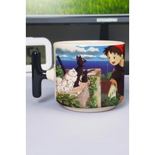 Zipzap Kiki's Delivery Service Anime Baskılı Seramik Lüks Kupa (1 Adet) T Şeklinde Özel Siyah Kulp Dalga Kulp V1T